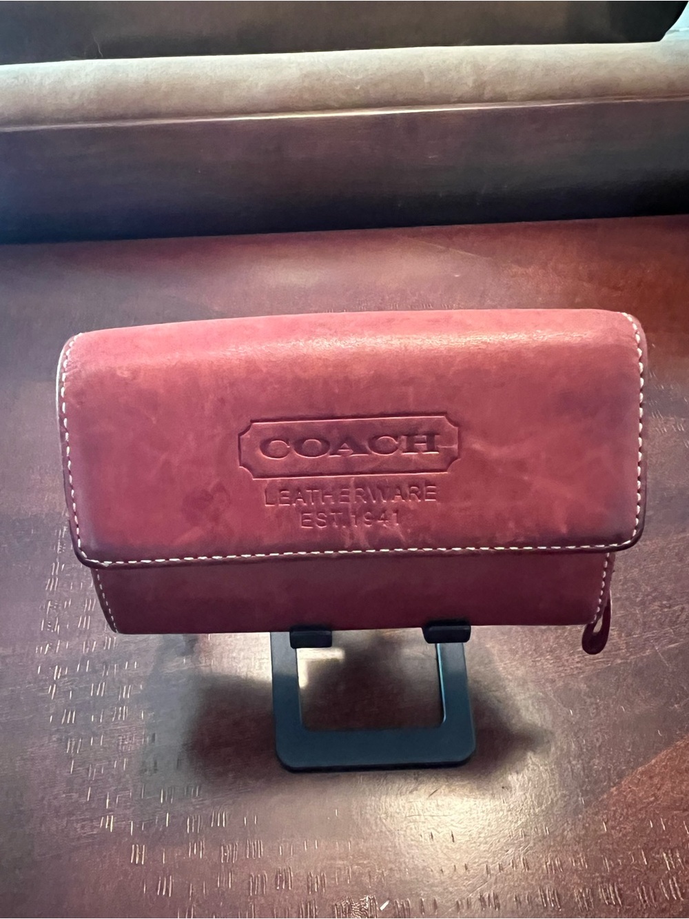 Coach Fold-Over Leather Wallet in Wine
